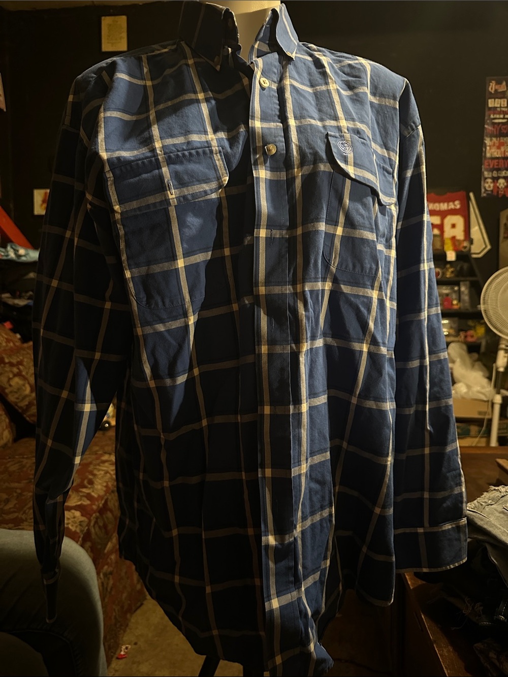 Casual Blue Plaid Button-Down Shirt - Unbranded